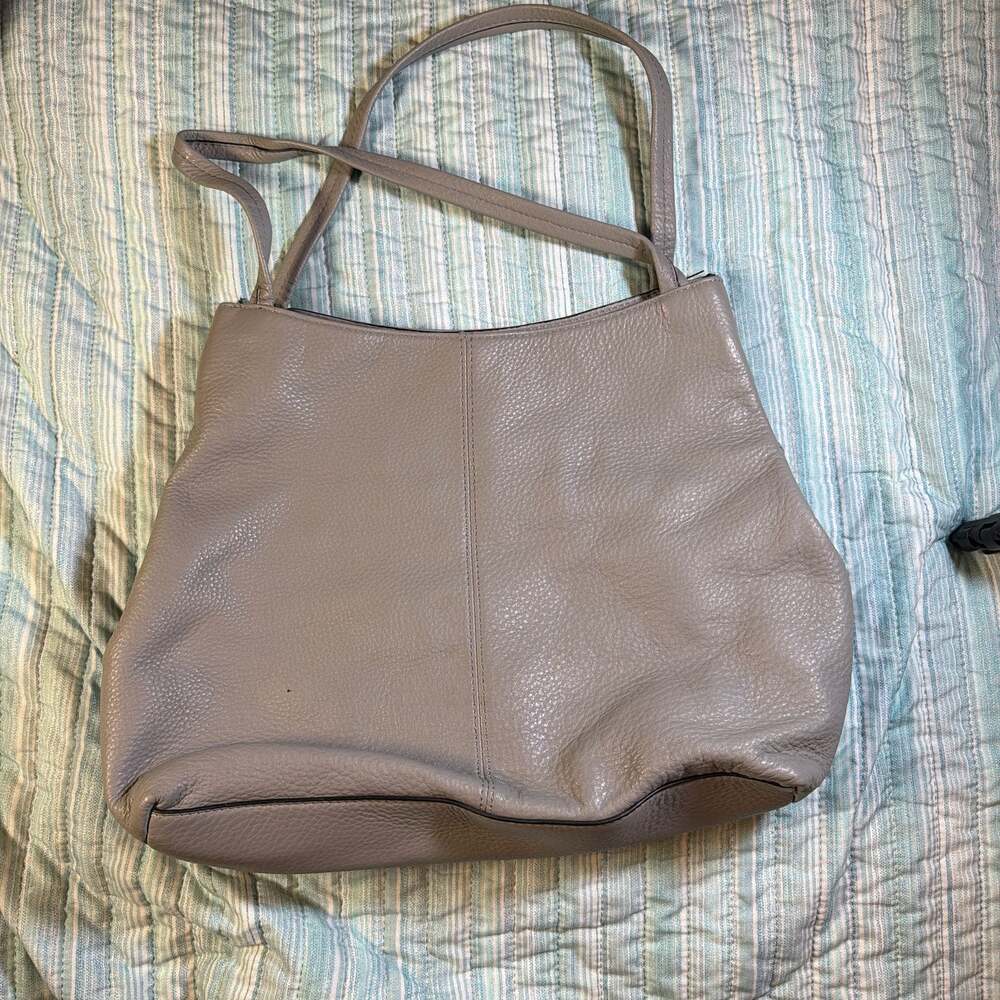 Vince Camuto Pebble Leather Grey Shoulder Bag with Three Compartments
